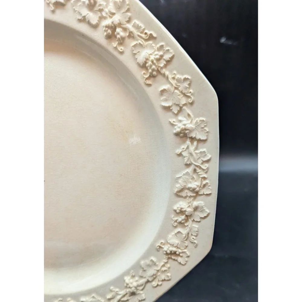 Set/5 Vintage Wedgwood Cream On Cream Octagonal Dinner Plate 9.5